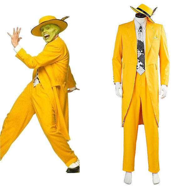 Film och tv The Mask Jim Carrey Cosplay Kostymer Set Unisex Vuxen Gul Kostym Uniform Kläder Halloween Karneval Klä Ut Fest tuxedo M