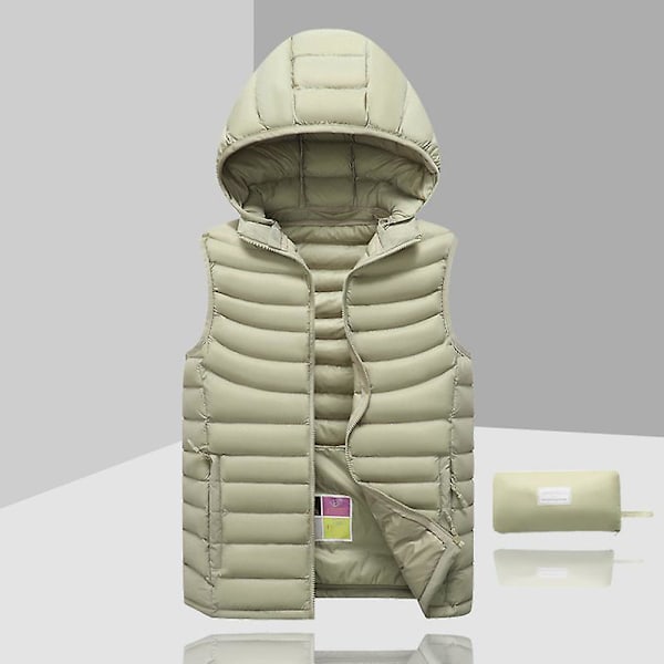 Dunjacka Herr Ärmlös Avtagbar Huva Vinter Lätt Solid Färg Khaki XS