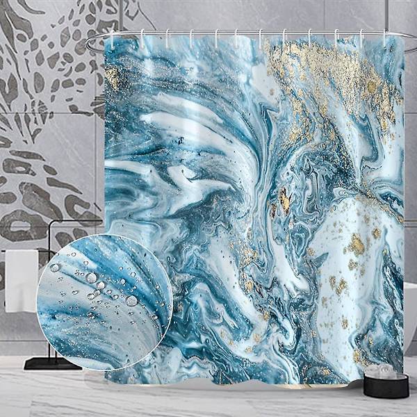 Marmor badrum duschdraperi lila guld tyg duschdraperier med krokar akvarell abstrakt duschdraperi foder 72x72 tum Aqua Blue 72x72 inch