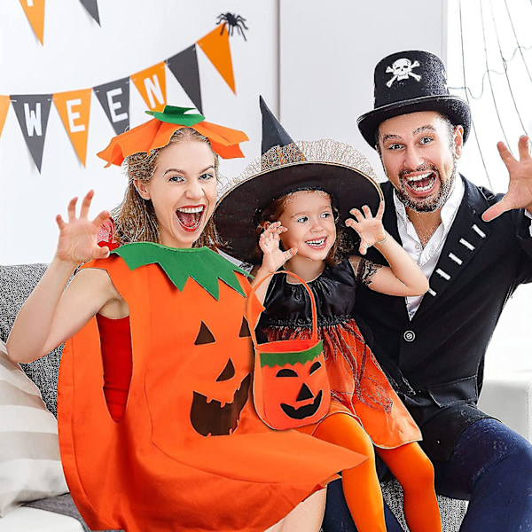 4 Dele Halloween Græskar Kostume Til Voksne, Græskar Outfits Cosplay Med Græskar Hat, Græskar Tasker Og Lårhøje Strømper