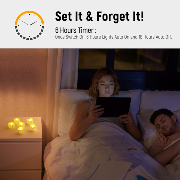 12-pack LED flimrande värmeljus med timer - varmvit