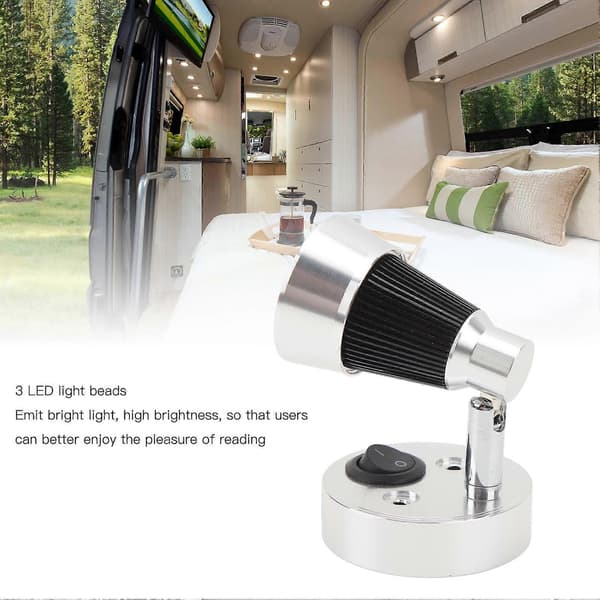 LED autocamper sengelampe DC12 til 24V sølv 3W 3000K varm hvid bærbar læselampe til yachtskibe båd