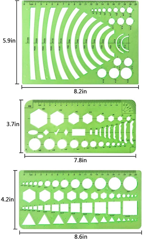 Målemaler (6 stk) Geometri Sjablonger Mal Ge