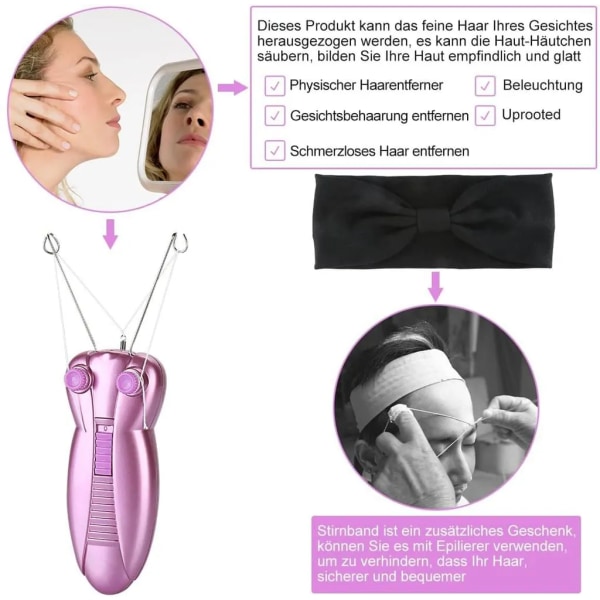 Ansiktshårborttagningsmedel för kvinnor Elektrisk skönhetsepilator för kvinnor Ansiktstrådning Hårborttagning rakapparat Ansikte