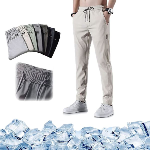 Snabbtorka Stretchbyxor för män, Ice Coola Andningsbyxor Löpning Jogger Träningsbyxor med dragsko med fickor Gray 4XL