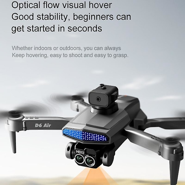 DLRC D6 AIR HD Dubbelkamera Flygplan Vikbar Drönare 5-sidig Hinderrörelse Undvikande RC Quadcopter (Optisk F Black Style A