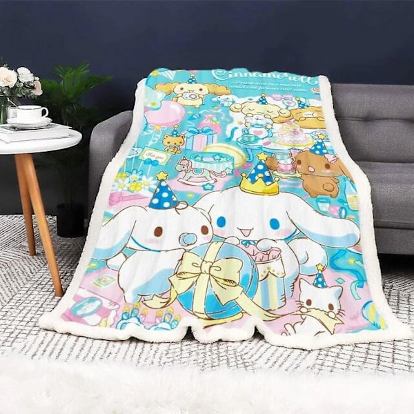 Cinnamoroll Tilpasset Moderne Reaktivt Trykkpledd og Kastepledd Myk Vinter Anime Plysj Kawaii Furry Barn Trykt-w85 80x60in 200x150cm
