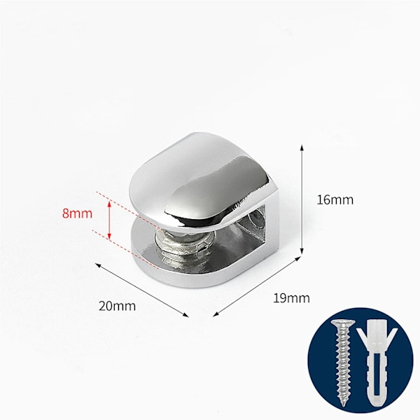 8 kpl lasikiinnike sinkkiseos Säädettävä kiinnike 6-8 mm paksuille lasihyllyille qd