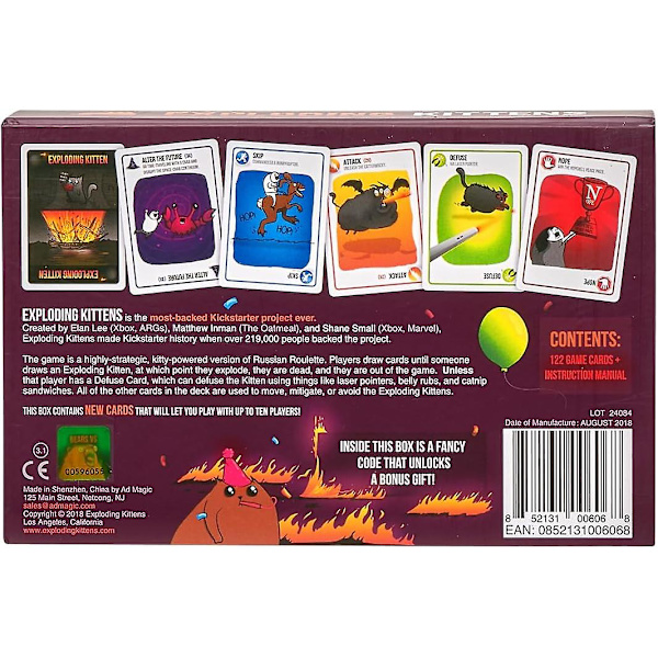 Exploding Kittens Party Pack -korttipeli aikuisille, teineille ja lapsille, hauska perhepeli - Venäläinen ruletti -korttipeli