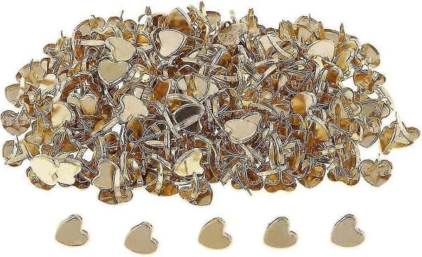 200 Stykker 9mm Gullfargede Mini Brads Hjerteformede Papirfester Messing Pastell Metall Brads for Scrapbook