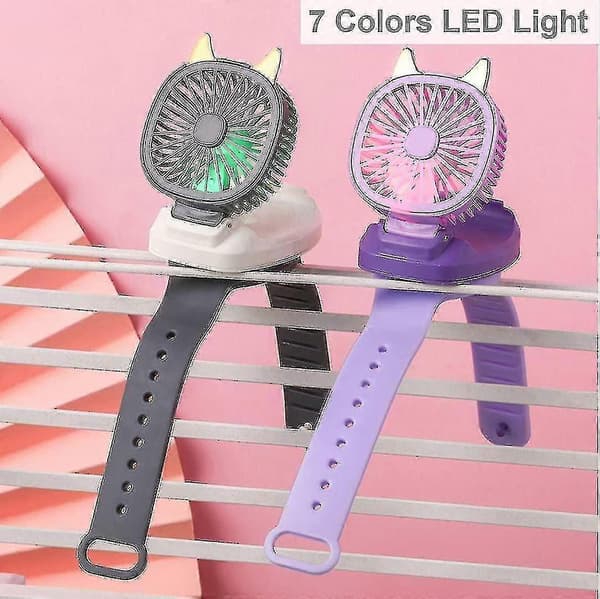 Mini Bærbar Håndledsventilator, Håndholdt Urventilator Med Håndledsrem Farverigt LED-lys Tre-hastigheds USB-opladning