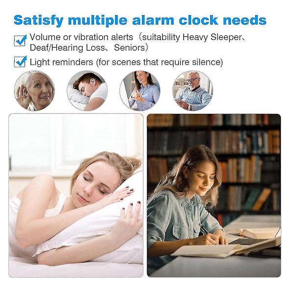 Hög ljudalarmklocka för tunga sovande vuxna, dubbel alarmklocka med sängvibrator, för sovrum, 6,5 tum skärm As Shown