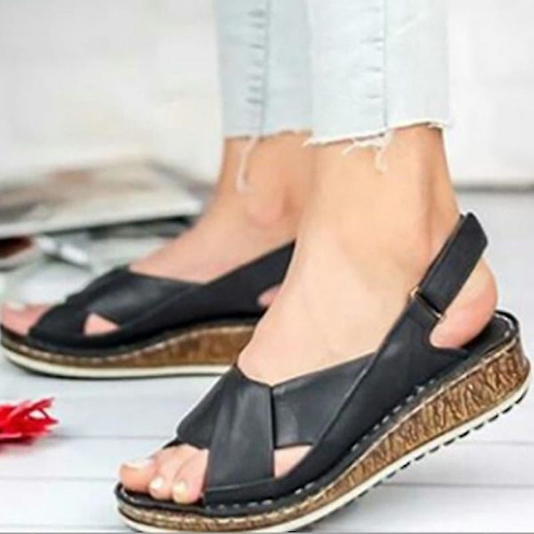Kvinnor Ortopediska Sandaler Plattform Kil Sommartofflor Platta Casual Skor Black EU 40