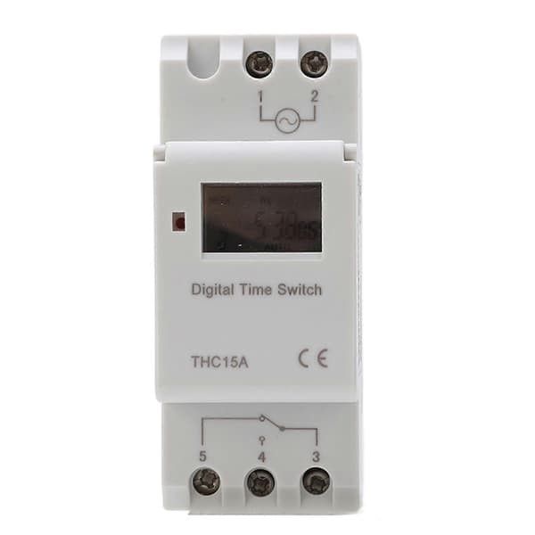 Digital Timerkontakt LCD Programmerbar Ugentlig Skinne Tidsrelæ AC220-240V 16A THC15A