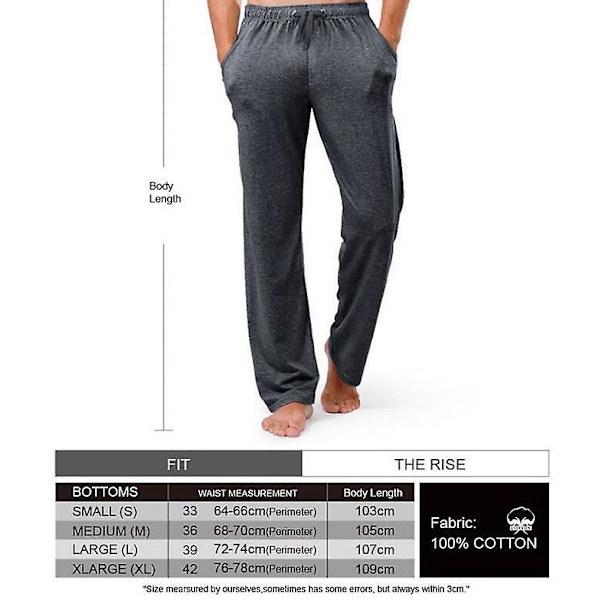 Herr bomulls pyjamas andningsbara enfärgade hemmakläder loungebyxor Grey L