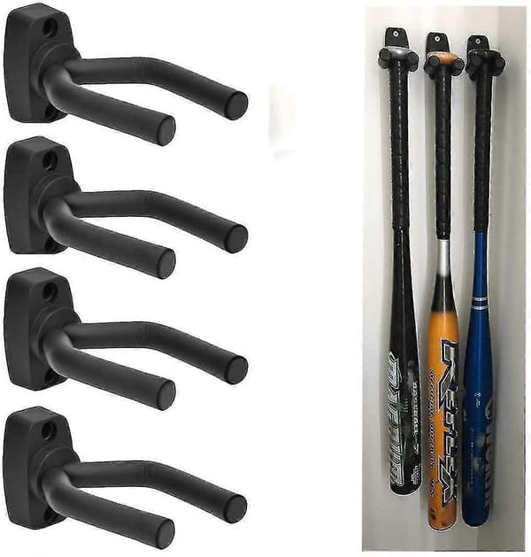 4-pack Väggmonterad Vertikal Basebollträhållare, svart