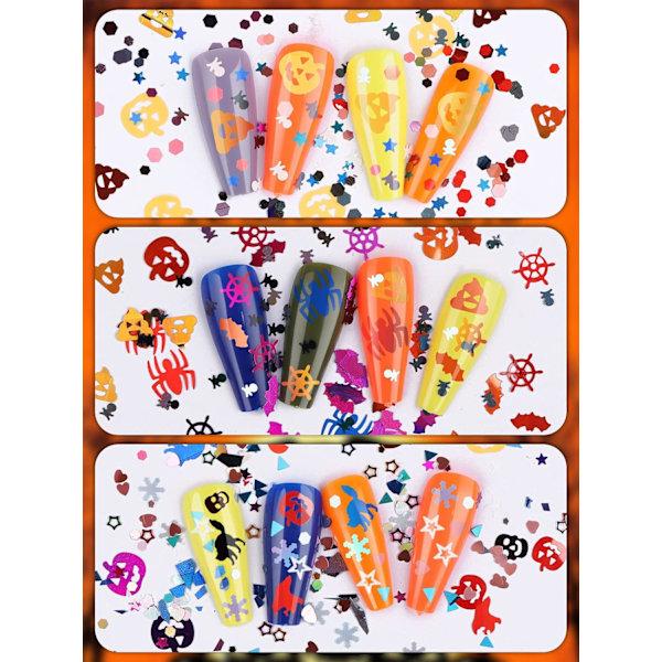 3 lådor Halloween Nail Art Gptter paljetter, Holographic Star Heart