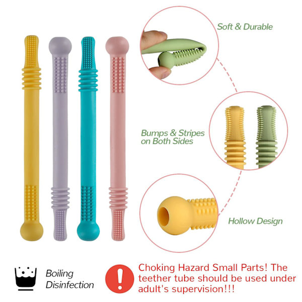 Baby Biderør, Pakke med 5, 16 cm lange, Biderørsstrå, Til babyer i alderen 3-12 måneder, Fødevaregodkendt silikone, Fryser- og opvaskemaskinesikker 1pc purple