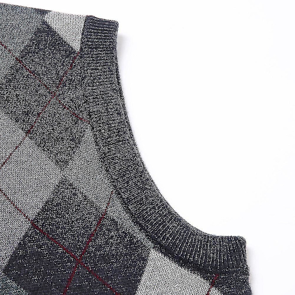 Yynuda Mens Cashmere Pullover Wool Blend Ärmlös stickad V-ringad tröja Dark Grey M