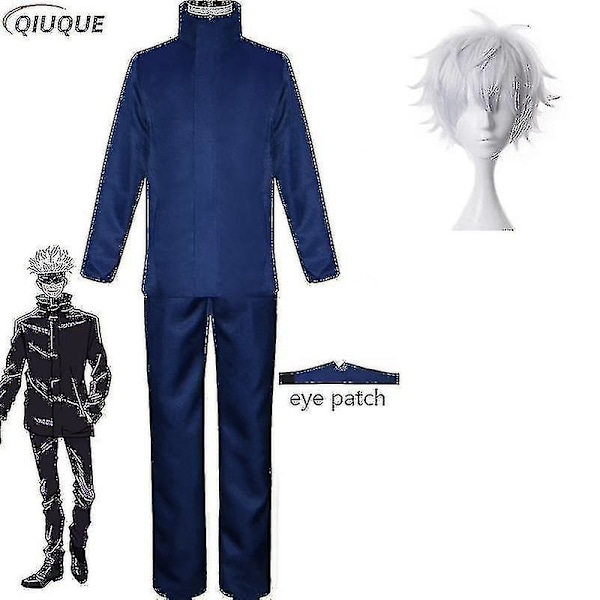 2023 - Anime Jujutsu Kaisen Gojo Satoru Cosplay Kostym Toppar Byxor Ögonlapp Halloweenfest Herruniform Peruker - 1-1 Blue Package 3 L