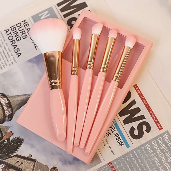 5 st/ set Sminkborste med sminkspegel Ansiktsskönhetsverktyg Light pink