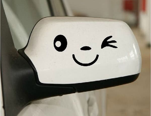 6 st (Svart) Bilbackspegeldekaler, Blinkande Smiley