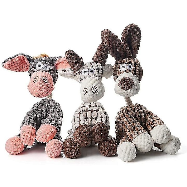 3-pack Oändligt Hållbara, Robusta Åsna-Squeaky Hundleksaker För Aggressiva Tuggare, Fyllda Hundleksaker Plysch Hundleksak 3Pcs
