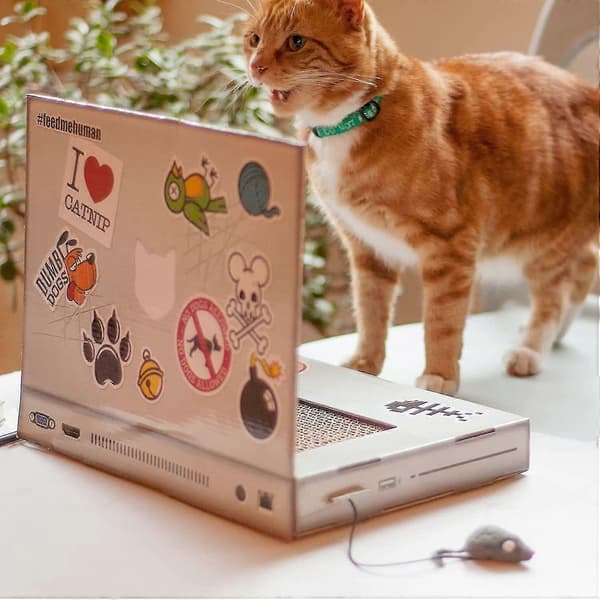Katteskraper Laptop Interaktive Katteleker Klorebrett i Papp Katteleker Gaver Utstyr