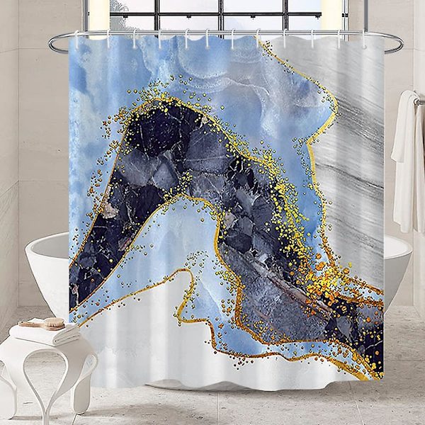 Marmor badrum duschdraperi lila guld tyg duschdraperier med krokar akvarell abstrakt duschdraperi foder 72x72 tum Black Blue 72x72 inch