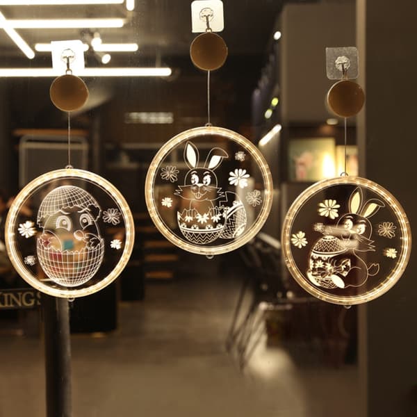 Easter LED Lights Suction Cups Window Hanging Decoration 3D Acrylic Home Dining Room