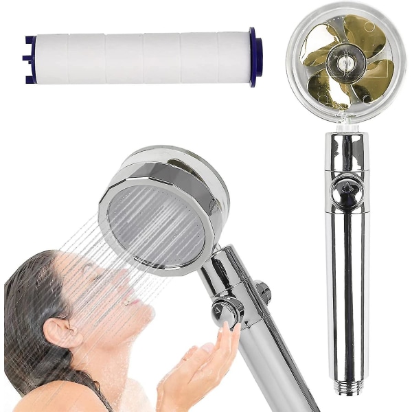 Vattenbesparande duschpropeller duschhuvud, 360 rotation handhållet massageduschhuvud, turboladdning