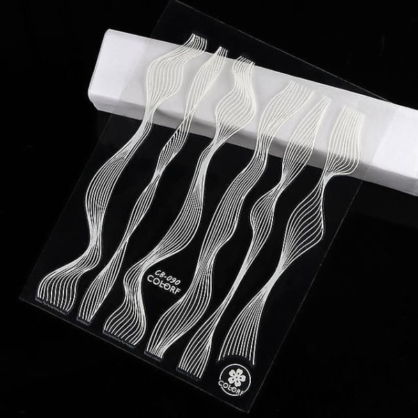 Nail Art Sticker Laser - Guld Metal Stripe Wave Line Tejp självhäftande White