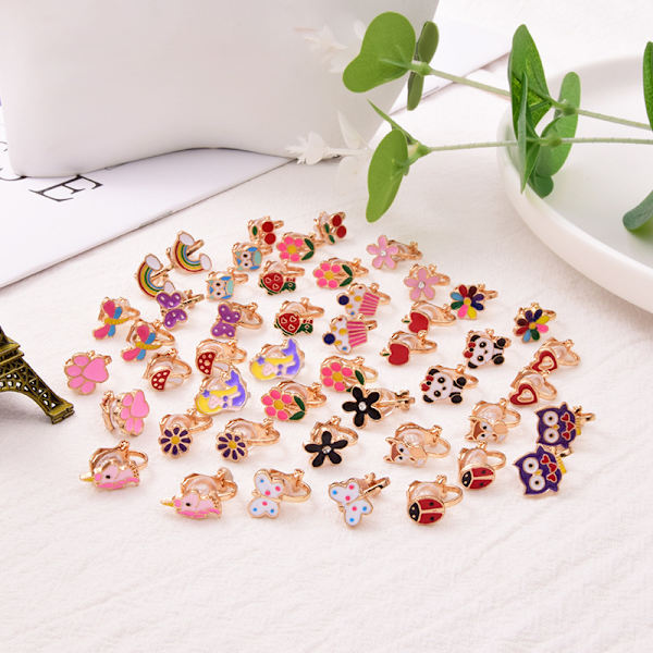 Øreclips 24 par børneclips øreringe Søde blomster Hjerteclips øreringe Sæt Farverige blomsterclips øreringe til piger qd