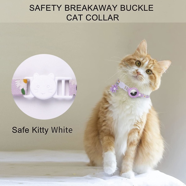 AirTag katthalsband, justerbart Daisy-hundhalsband med AirTag hållare och säkerhetsspänne för hundkattungevalp