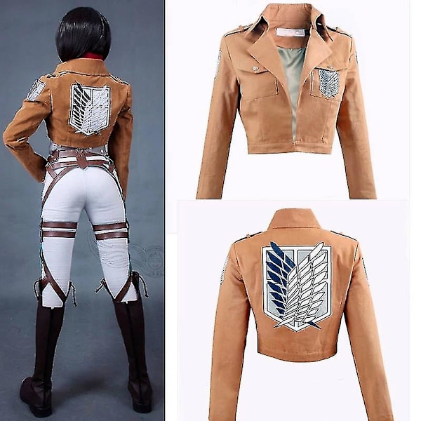 2023-Attack On Titan Cosplay Kostym Shingeki No Kyojin Mikasa Ackerman Sjal Bälte Läder Shorts Full Sets-1-1 Device M