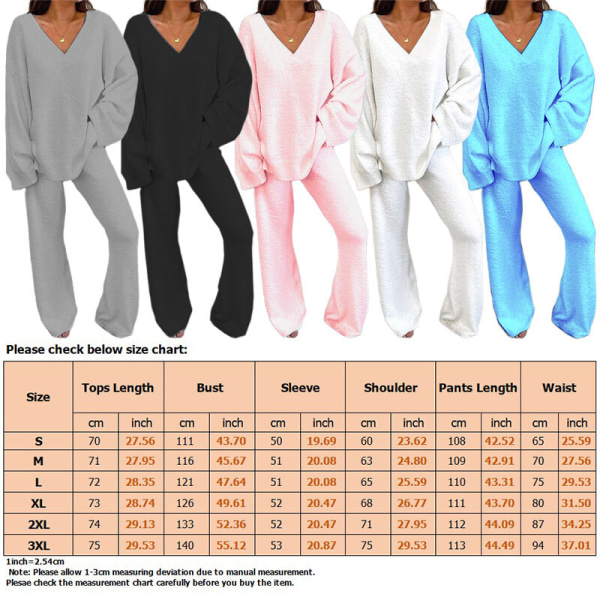 Todelt sæt med brede ben til damer Polar Fleece V-hals Loungesæt Pink 2XL