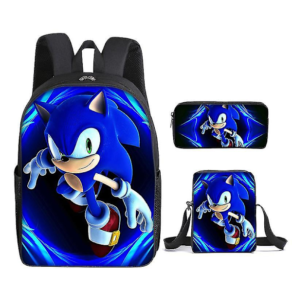 Sonic Skoletaske Sæt med Tre Dele Anime Tegneserie Rygsæk Skuldertaske Penalhus høj kvalitet 19 3pcs