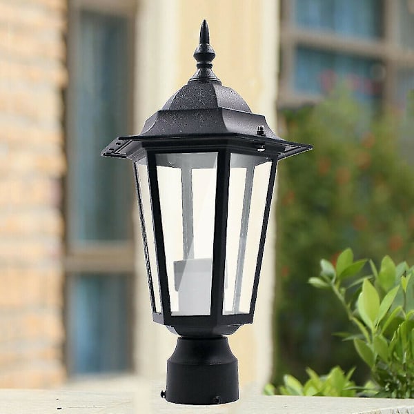 Post Pole Light Utomhus Trädgård Patio Uppfart Gård Lykta Lampa Svart Topp