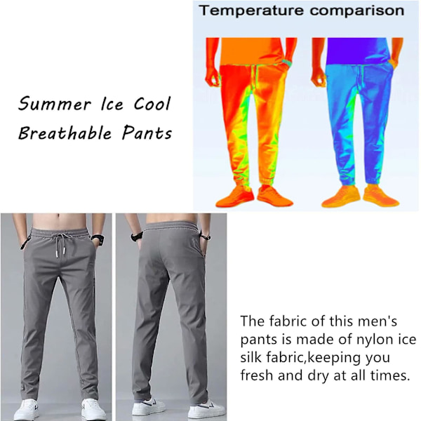 Snabbtorka Stretchbyxor för män, Ice Coola Andningsbyxor Löpning Jogger Träningsbyxor med dragsko med fickor dark grey 2XL