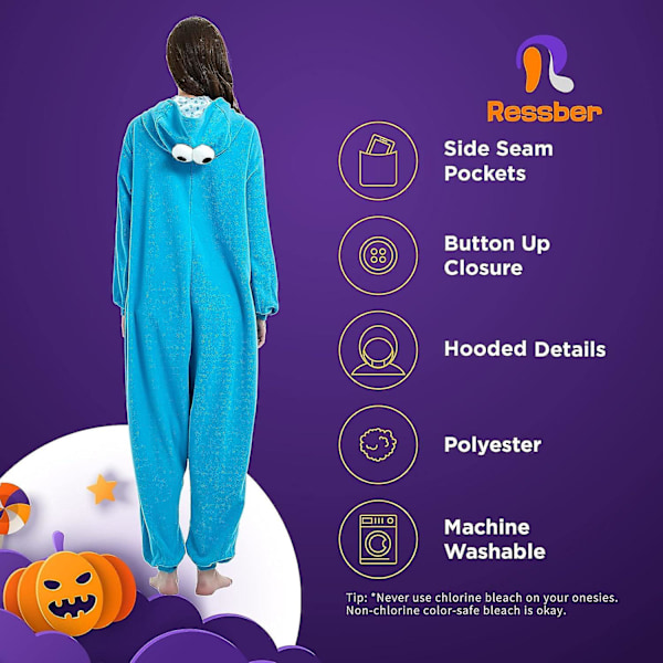 Unisex Vuxen Onesie Pyjamas Djur En Delig Halloween Kostym Julsovkläder Jumpsuit Blue M