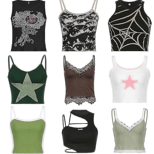 2023 Kläder Y2k Korsett Crop Top Cyber ​​Baby Tee Streetwear Gotisk Estetisk Grunge Fairy Core Ropa Sommar style 7 M