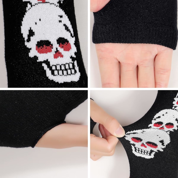 Stickade långa fingerlösa skeletthandskar. Unisex Halloween Punk Arm