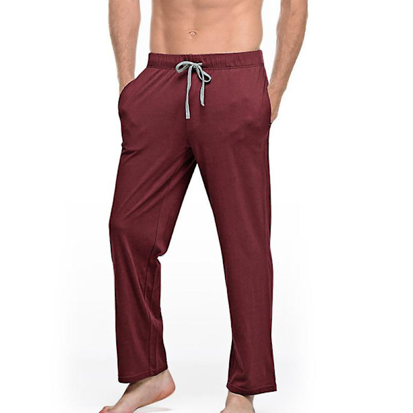 Herr bomulls pyjamas andningsbara enfärgade hemmakläder loungebyxor Burgundy M