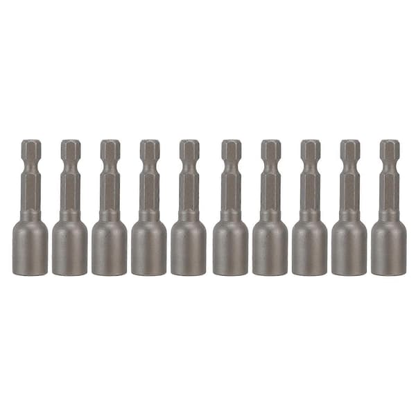 10 stk. kraftmuttertrekker sekskantet magnetisk bitssett, pipe slagborebits M8x48mm 1/4in skaft grå