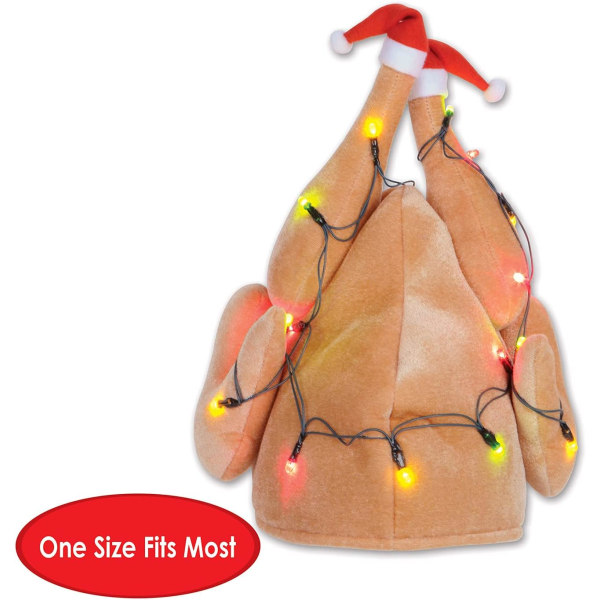 1-Pack Plush Light-Up Christmas Turkey Hat, röd/vit/tan, en si