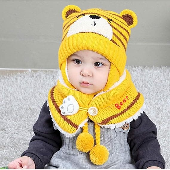 Vinterlue + Koselig Varmt Hals skjerf Beanie Lue Ull Heklet for Barn
