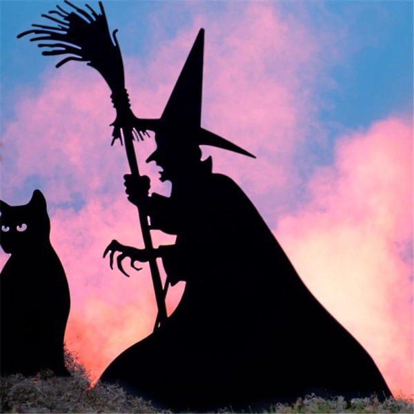 Häxa siluett smidesjärn utomhus dekorativ prydnad Halloween trädgård gård dekoration B