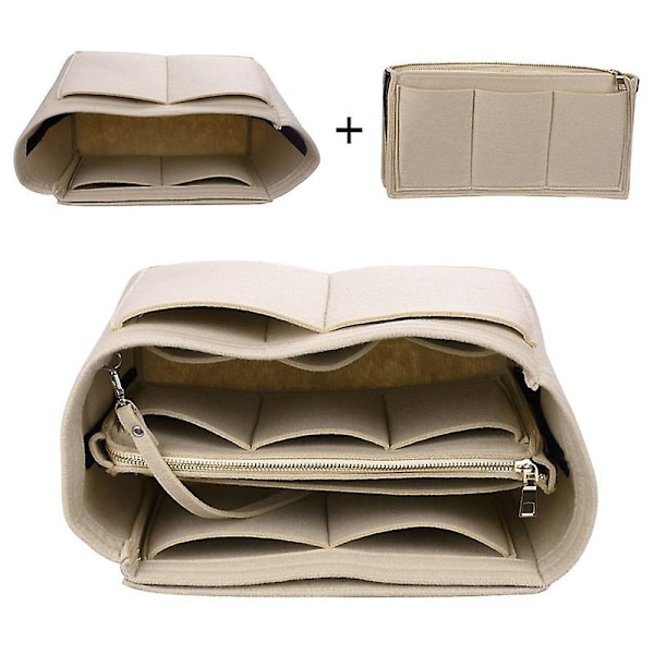 2023 Ny Beste Rabatt Reiseorganisator Håndveske Filtveske Tote Liner Håndveske Pose Innlegg Dame 3 størrelser Khaki qd Khaki 22*11*13
