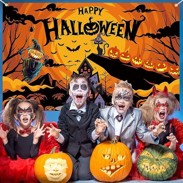 Spooky Night Pumpkin Castle Backdrop - Party Supplies