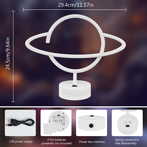 Planet Neonljus, LED-nattlampa för barnrum, Batteri/USB-driven Dekoration qd Planet